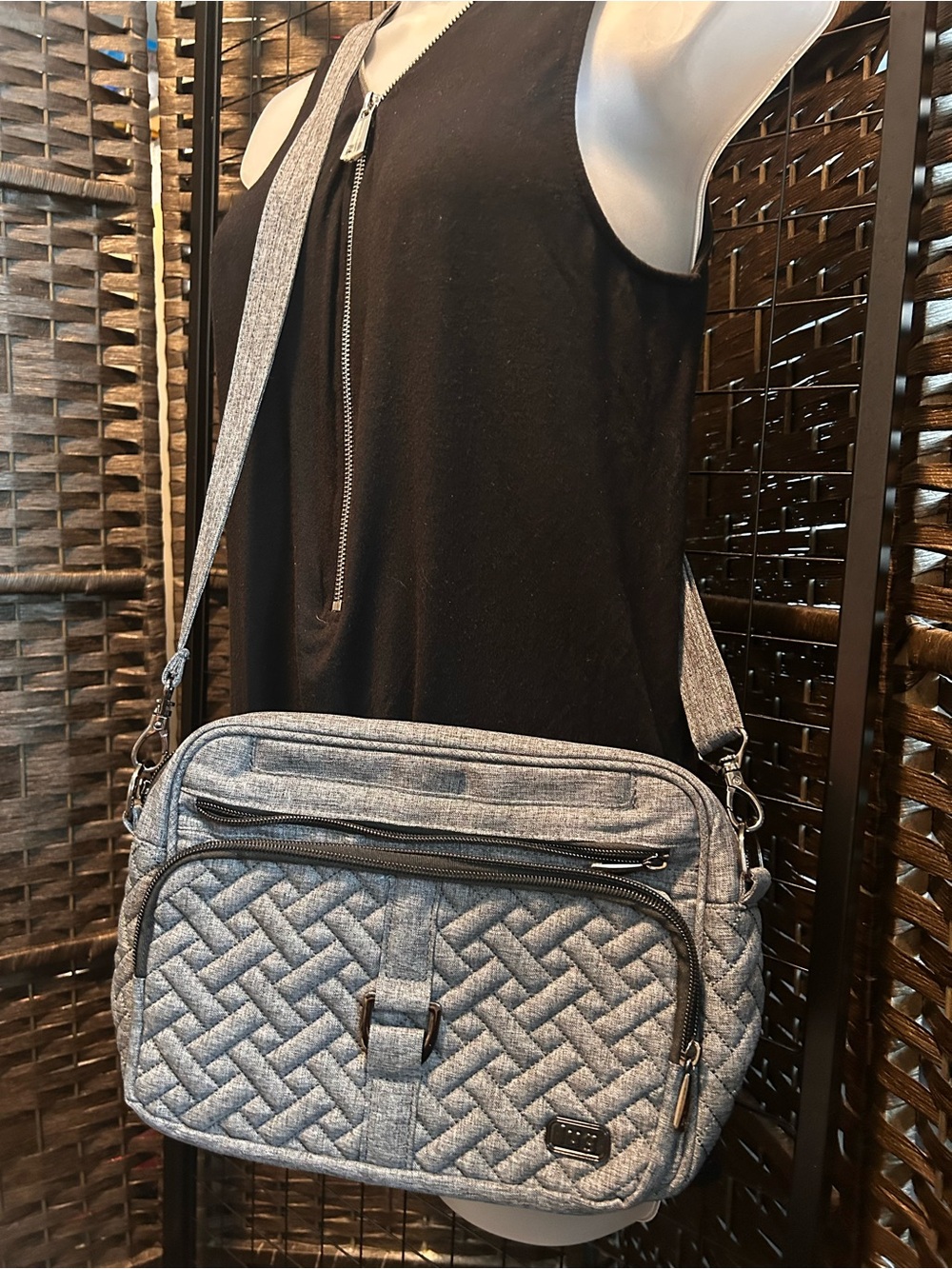 Lug grey Quilted xl Carousel Crossbody organizer Gray with gunmetal hardware